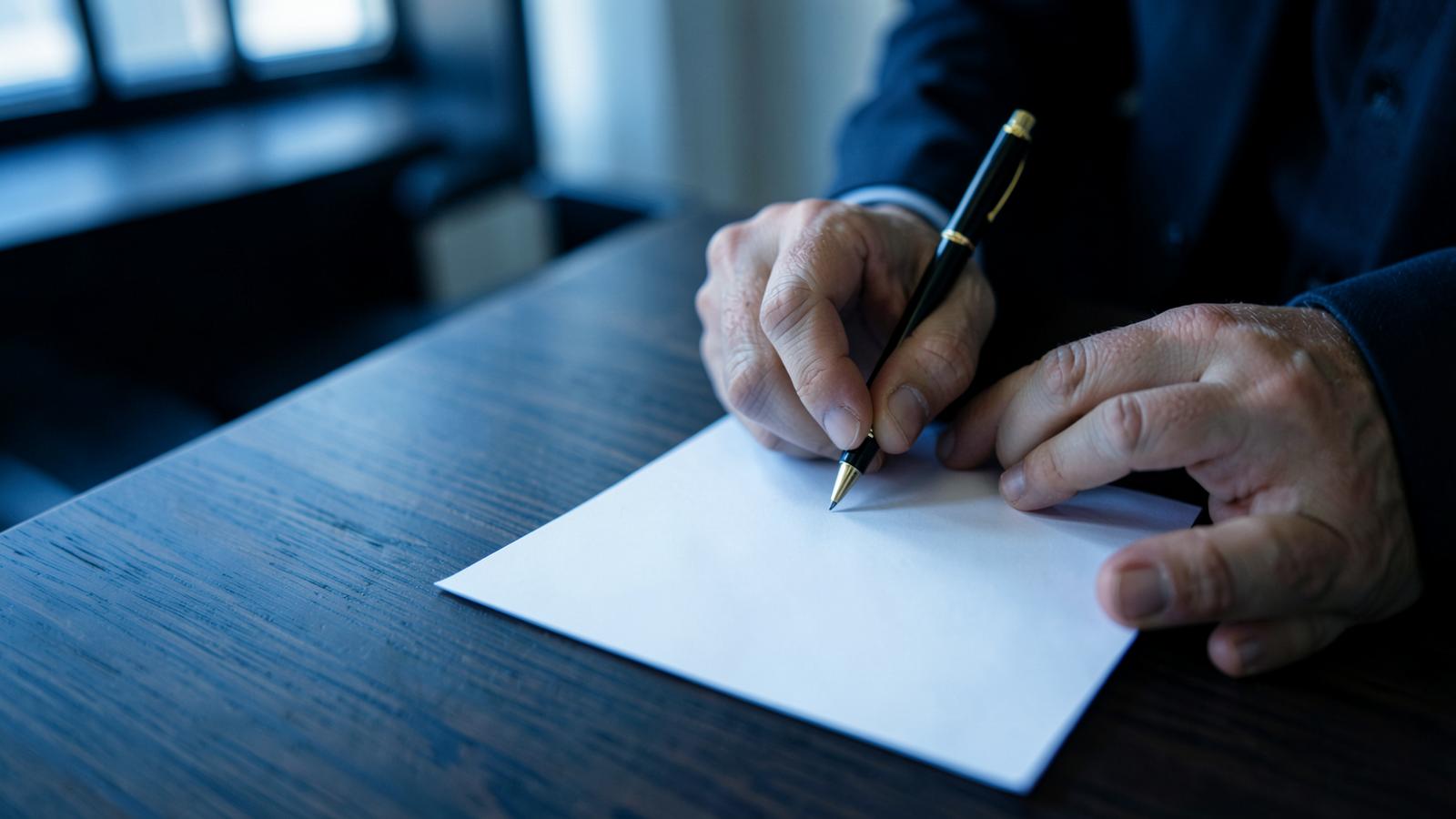 A finance professional signing a document