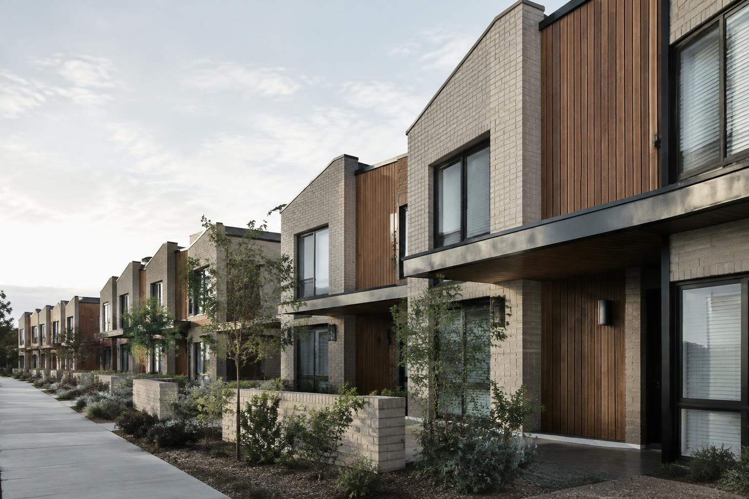 Illustrative image: row of modern brick and timber townhouses